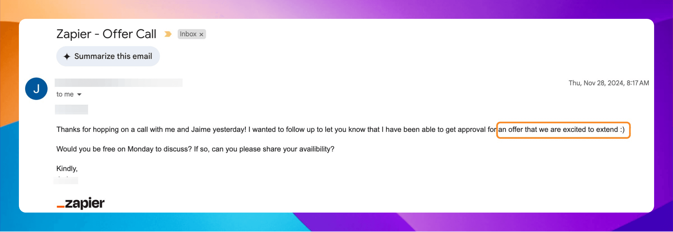 Zapier offer letter